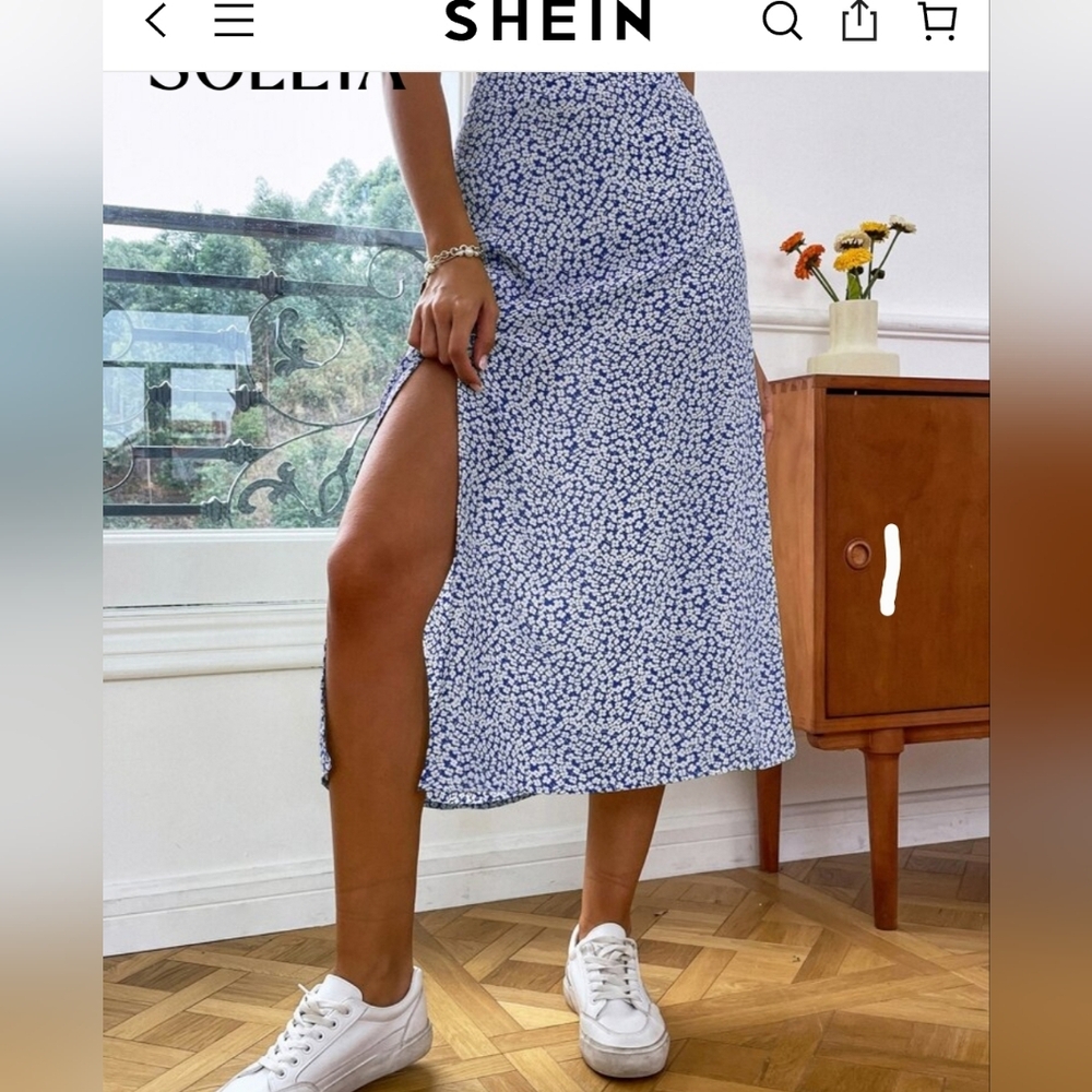Floral Blue Midi Skirt